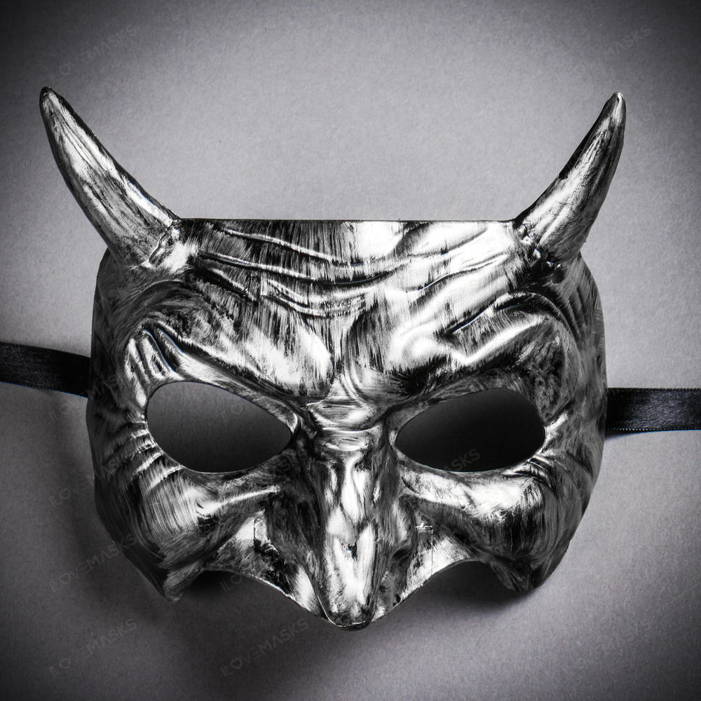 Goblin Devil Short Horn Eyes Mask - Black Silver